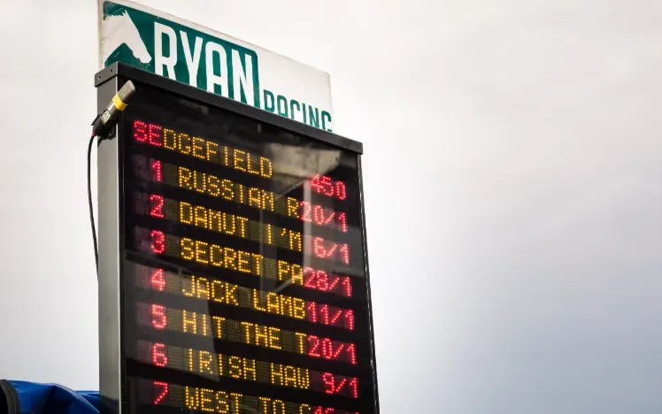 A close up of a betting board showing various odds at Sedgefield Racecourse
