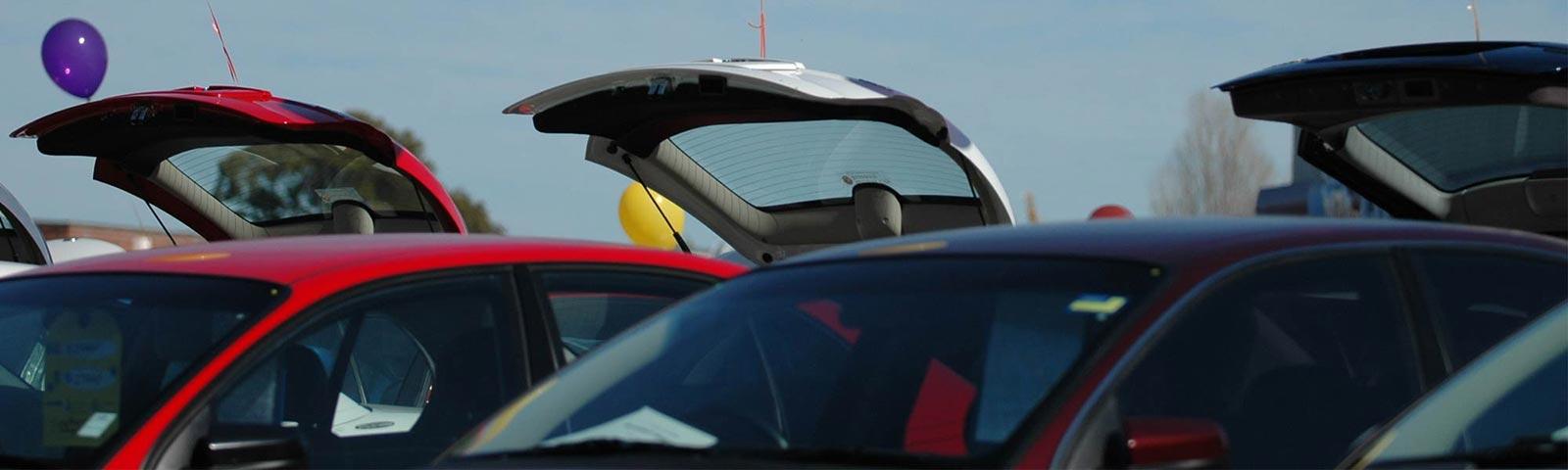 Cars lined up at a car boot sale at Sedgefield Racecourse.