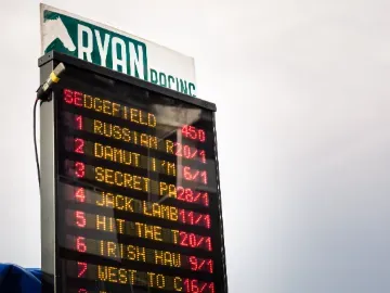 A close up of a betting board showing various odds at Sedgefield Racecourse